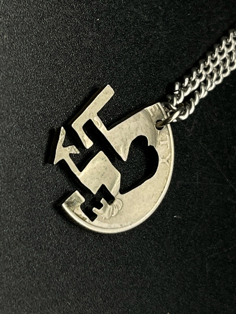 Silver Carved American Coin Pendant Necklace LOVE